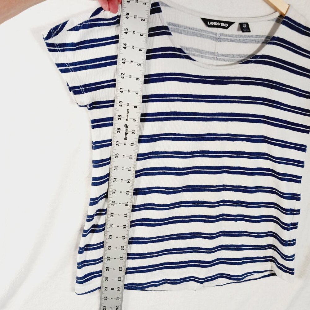 Lands End, Navy & White Stripe Short Sleeve Tee Slightly Ribbed Fabric Preppy XS - Picture 8 of 12